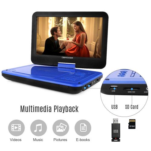  【Upgraded】 DBPOWER Portable DVD Player with 10.5 HD Swivel Screen, Supports SD CardUSBCDDVD with AV inOut and Earphone Port, 5-Hour Built-in Rechargeable Battery, Suitable for