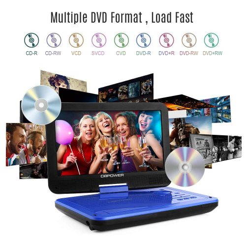  【Upgraded】 DBPOWER Portable DVD Player with 10.5 HD Swivel Screen, Supports SD CardUSBCDDVD with AV inOut and Earphone Port, 5-Hour Built-in Rechargeable Battery, Suitable for