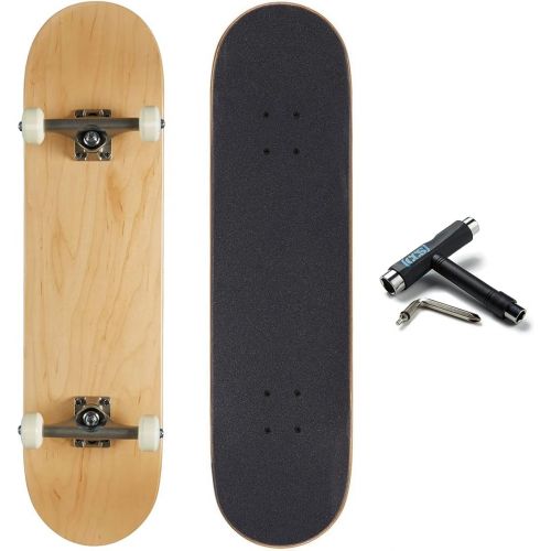  CCS Skateboard Complete - Color Logo and Natural Wood - Fully Assembled - Includes Skateboard Tool and Stickers