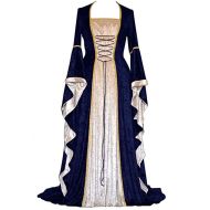 ★QueenBB★ Womens Renaissance Medieval Costume Dress Lace Up Irish Over Long Dresses Cosplay Retro Gown Floor Length Dresses