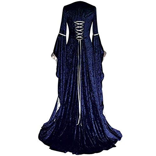  ★QueenBB★ Womens Renaissance Medieval Costume Dress Lace Up Irish Over Long Dresses Cosplay Retro Gown Floor Length Dresses