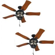Set of 2 Harbor Breeze Lake Placido 52-in Aged Iron Outdoor Downrod or Flush Mount Ceiling Fan with Light Kit