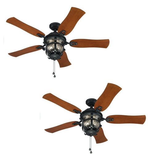  Set of 2 Harbor Breeze Lake Placido 52-in Aged Iron Outdoor Downrod or Flush Mount Ceiling Fan with Light Kit
