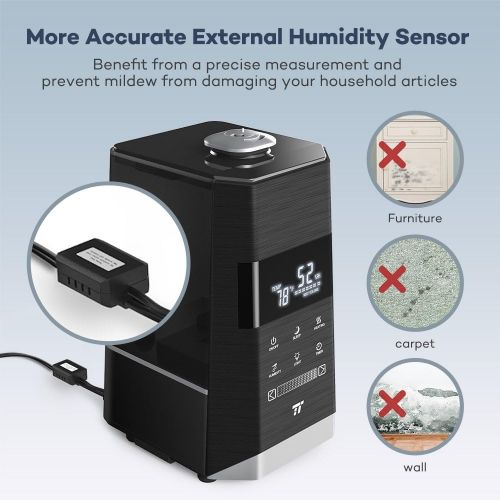  TaoTronics TT-AH008 6L Ultrasonic Warm & Cool Mist Humidifiers for Bedroom Large Room, External Humidity Sensor, Touch Control Panel - 6L1.6 Gallon, US 110V, Black
