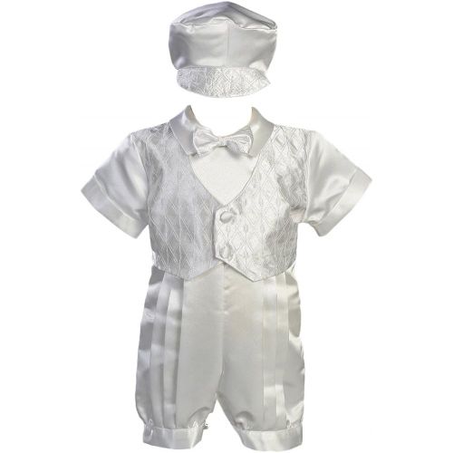  Lito White Satin Christening Baptism Romper with Vest and Matching Hat Medium