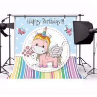 Yeele 10x10ft Cute Unicorn Photography Backdrop Girl Sweet Birthday Butterfly Wing Color Stripe Background for Pictures Party Decoration Banner Baby Kids Photo Booth Vinyl Studio P