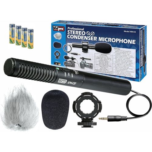  Synergy Digital JVC GR-D30US Camcorder External Microphone Vidpro XM-CS Condenser Stereo XY Microphone Kit for DSLR’s, Video camcorders and Audio recorders - with a Pack of 4 AA NiMH Rechargable B