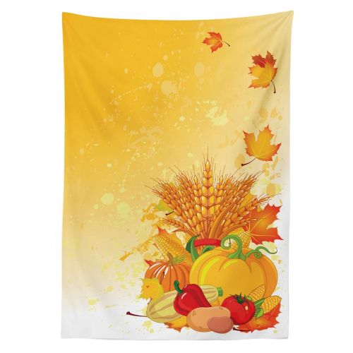  상세설명참조 Ambesonne Harvest Outdoor Tablecloth, Vivid Group of Vegetables Plump Pumpkins Wheat Fall Leaves, Decorative Washable Picnic Table Cloth, 58 X 120, Earth Yellow Green Red