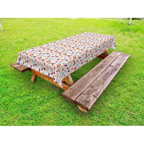  상세설명참조 Lunarable Christmas Outdoor Tablecloth, Noel Ornaments Mistletoe Balls Stockings Snowflakes and Bells Print, Decorative Washable Picnic Table Cloth, 58 X 120, Multicolor