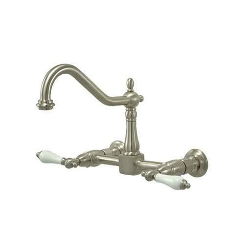  상세설명참조 Kingston Brass KS1246PL Heritage 8-Inch Centerset Wall Mount Kitchen Faucet, 9-7/16, Polished Nickel
