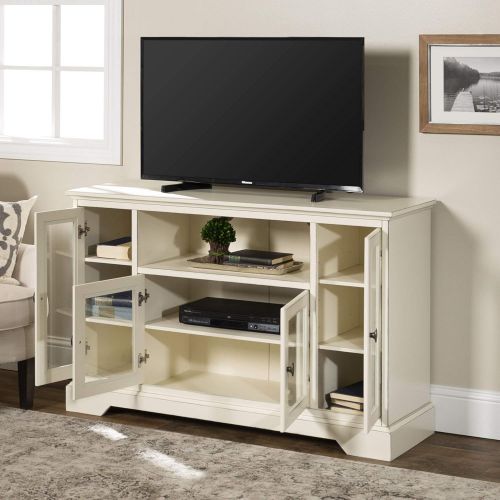  상세설명참조 WE Furniture Traditional Wood Stand for TVs up to 56 Living Room Storage, 52, White