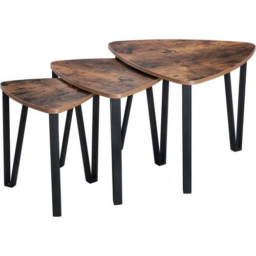  상세설명참조 VASAGLE Industrial Nesting Coffee Table, Set of 3 End Tables for Living Room, Stacking Side Tables, Sturdy and Easy Assembly, Wood Look Accent Furniture with Metal Frame ULNT13X