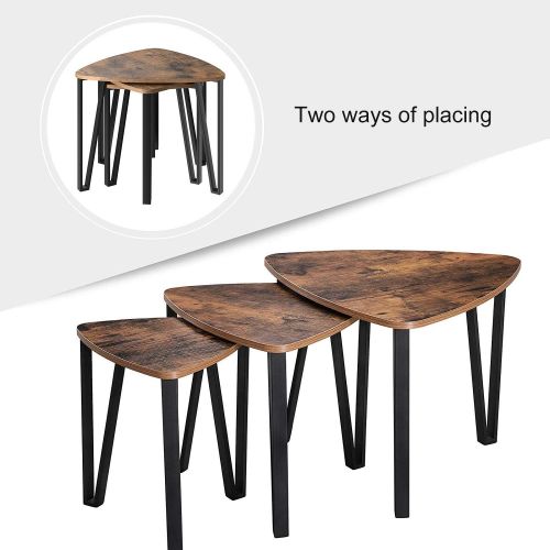  상세설명참조 VASAGLE Industrial Nesting Coffee Table, Set of 3 End Tables for Living Room, Stacking Side Tables, Sturdy and Easy Assembly, Wood Look Accent Furniture with Metal Frame ULNT13X