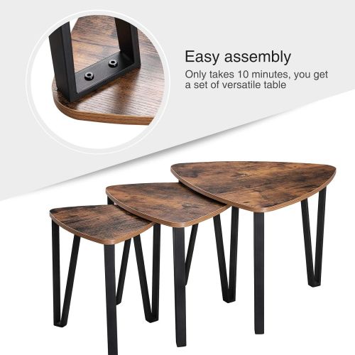  상세설명참조 VASAGLE Industrial Nesting Coffee Table, Set of 3 End Tables for Living Room, Stacking Side Tables, Sturdy and Easy Assembly, Wood Look Accent Furniture with Metal Frame ULNT13X