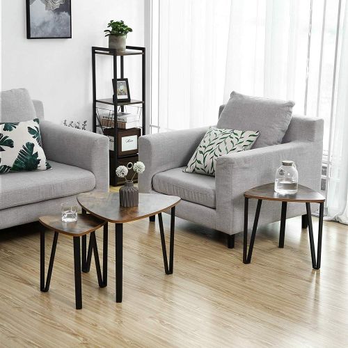  상세설명참조 VASAGLE Industrial Nesting Coffee Table, Set of 3 End Tables for Living Room, Stacking Side Tables, Sturdy and Easy Assembly, Wood Look Accent Furniture with Metal Frame ULNT13X