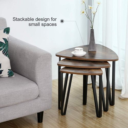  상세설명참조 VASAGLE Industrial Nesting Coffee Table, Set of 3 End Tables for Living Room, Stacking Side Tables, Sturdy and Easy Assembly, Wood Look Accent Furniture with Metal Frame ULNT13X