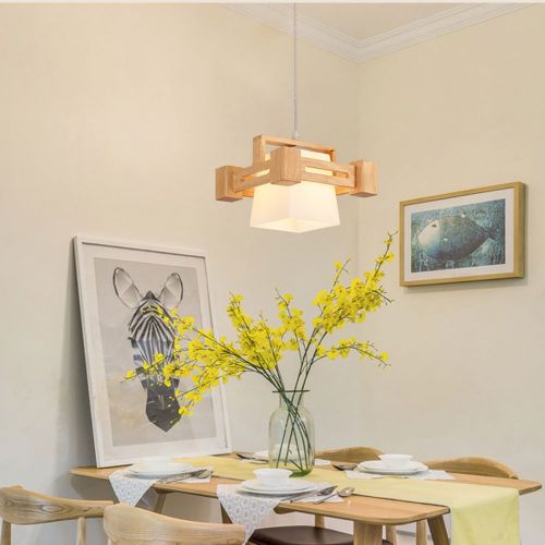  상세설명참조 LS Ling Shi Pendant Lighting Solid Wood Chandelier,Modern Scandinavian Glass Lampshade Wood Color Personalized Dining Room Table Living Room Bar Chandelier E27 Lamp Size：82/22x22x1