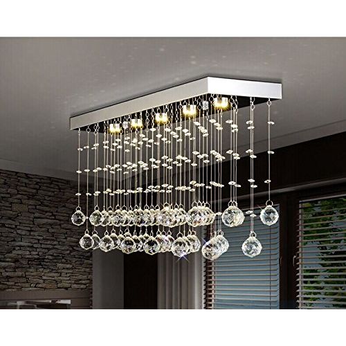  상세설명참조 Moooni L31.5 Contemporary Rectangle Crystal Chandelier Modern Dining Room Ceiling Light Fixture Raindrop Design