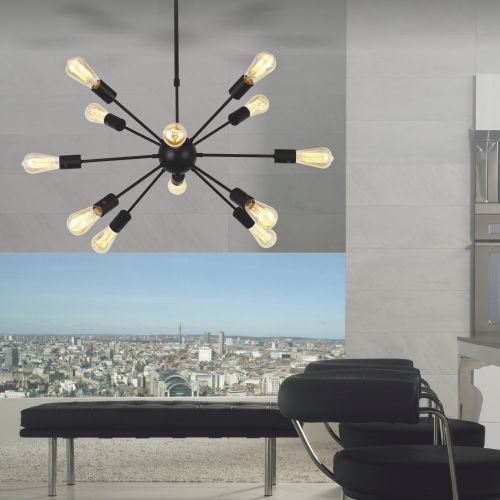  상세설명참조 VINLUZ 12-Light Contemporary Sputnik Chandelier Black Mid Century Modern Ceiling Light Fixtures Hanging Rustic Industrial Pendant Lighting for Kitchen Dining Room Living Room