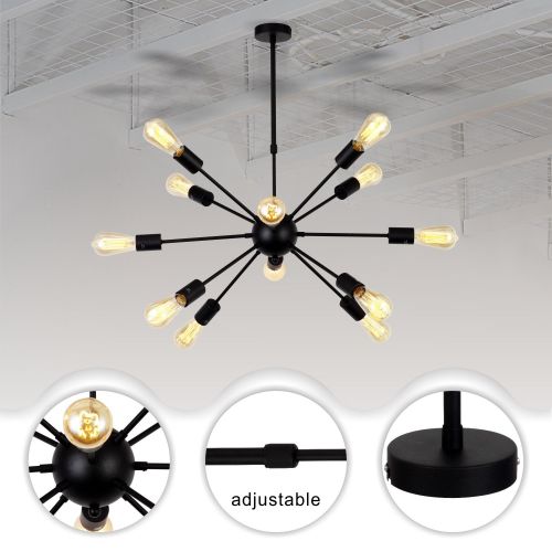  상세설명참조 VINLUZ 12-Light Contemporary Sputnik Chandelier Black Mid Century Modern Ceiling Light Fixtures Hanging Rustic Industrial Pendant Lighting for Kitchen Dining Room Living Room