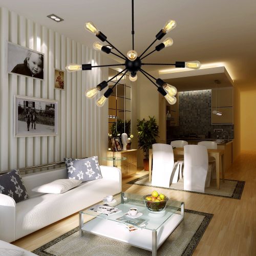  상세설명참조 VINLUZ 12-Light Contemporary Sputnik Chandelier Black Mid Century Modern Ceiling Light Fixtures Hanging Rustic Industrial Pendant Lighting for Kitchen Dining Room Living Room