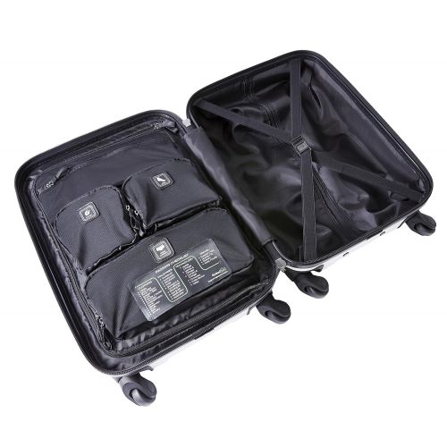  상세설명참조 Genius Pack Hardside Luggage Spinner - Smart, Organized, Lightweight Suitcase - TSA Approved Maximum Allowance Cabin Size (Carry On (21.5), Aerial - Brushed Chrome)