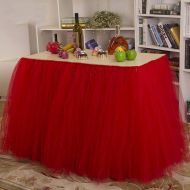 상세설명참조 YJBear 3 Yards Elegant Fluffy Tutu Table Skirt Tulle Table Skirting Christmas Home Decor Table Cloth for Baby Shower Party Wedding Birthday Banquet Party Table Decoration Red 108 X