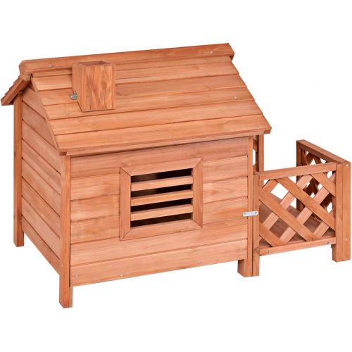  상세설명참조 Tangkula Pet Dog House, Wooden Dog Room with Porch & Fence, Raised Vent and Balcony for Outdoor & Indoor Use, Pet House Shelter for Puppies and Dogs, Wood Dog House Dog Kennel