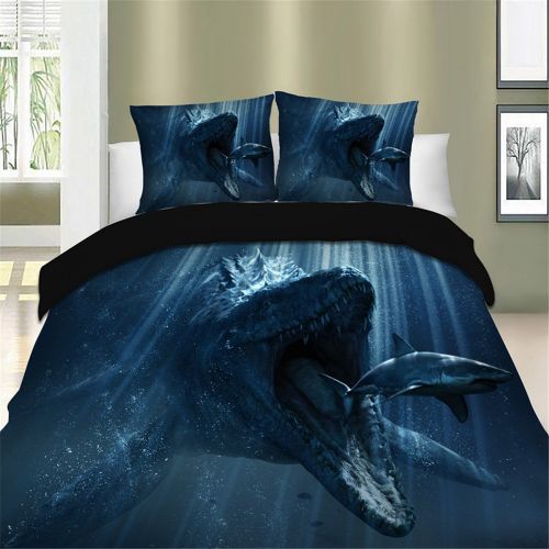  상세설명참조 HyUkoa 3 Piece Dinosaur Eating Shark Boys Bedding Sheet Cover,Soft Material 3D Dinosaure Ocean Shark Mens Bedlinen Duvet Cover No Comforter,Color 3 US Queen Size