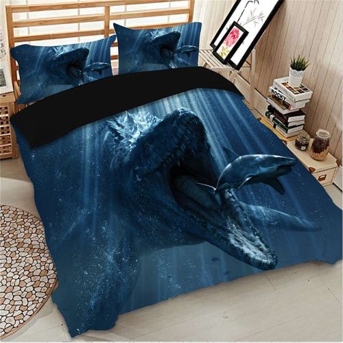  상세설명참조 HyUkoa 3 Piece Dinosaur Eating Shark Boys Bedding Sheet Cover,Soft Material 3D Dinosaure Ocean Shark Mens Bedlinen Duvet Cover No Comforter,Color 3 US Queen Size