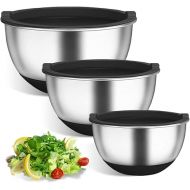 Old Tjikko Stainless Steel Bowl with Lid, Bowl Set of 3, Mixing Bowl, Salad Bowl, Serving Bowl, Stackable, Cooking Essential Kitchen Utensils (18 + 22 + 26 cm)