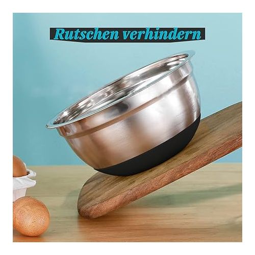  Old Tjikko Stainless Steel Bowl with Lid, Bowl Set of 3, Mixing Bowl, Salad Bowl, Serving Bowl, Stackable, Cooking Essential Kitchen Utensils (18 + 22 + 26 cm)