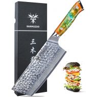 SANMUZUO 18 cm Nakiri Knife - Vegetable Hatchet Kitchen Knife - Japanese Usuba Knife - Hammered Damascus Steel and Resin Handle - YAO Series Damascus Knife