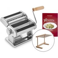 Springlane Nonna Manual Pasta Machine, Stainless Steel, Pasta Maker incl. Recipe Book (English language not guaranteed), Pasta Dryer and 3 Cutting Attachments for Spaghetti, Lasagne and Tagliatelle,