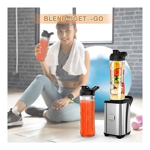  Enfmay Blender Smoothie Maker - 350 W Smoothie Maker to Go with 2 x 600 ml Bottles - Portable Stainless Steel Blender for Shake, Smoothie and Baby Food - Silver
