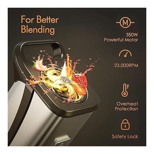  Enfmay Blender Smoothie Maker - 350 W Smoothie Maker to Go with 2 x 600 ml Bottles - Portable Stainless Steel Blender for Shake, Smoothie and Baby Food - Silver