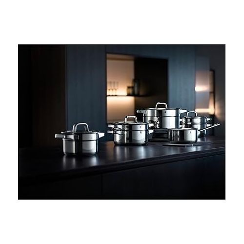  WMF Compact Cuisine 5-Piece Induction Saucepan Set with Glass Lid, Polished Cromargan Stainless Steel, Induction Pots Set, Uncoated, Inner Scale