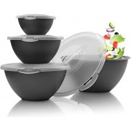 Hausfelder Salad Bowl Set Large with Lid, Bowl Set 0.7-6 L in Anthracite Black, Large Plastic Bowls BPA-Free