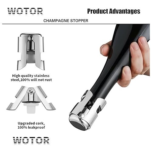  WOTOR Pack of 3 Champagne Stopper Stainless Steel Champagne Bottle Stopper Reusable Champagne Stopper Bottle Stopper Leak-proof Keeps Fresh (Silver)