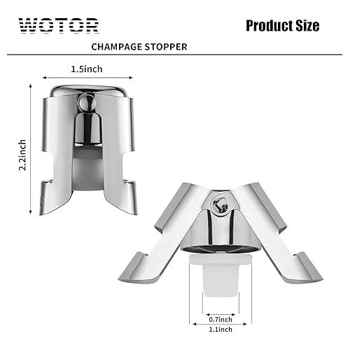  WOTOR Pack of 3 Champagne Stopper Stainless Steel Champagne Bottle Stopper Reusable Champagne Stopper Bottle Stopper Leak-proof Keeps Fresh (Silver)