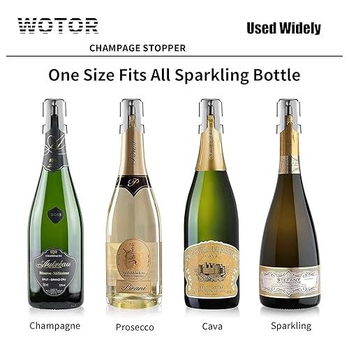  WOTOR Pack of 3 Champagne Stopper Stainless Steel Champagne Bottle Stopper Reusable Champagne Stopper Bottle Stopper Leak-proof Keeps Fresh (Silver)