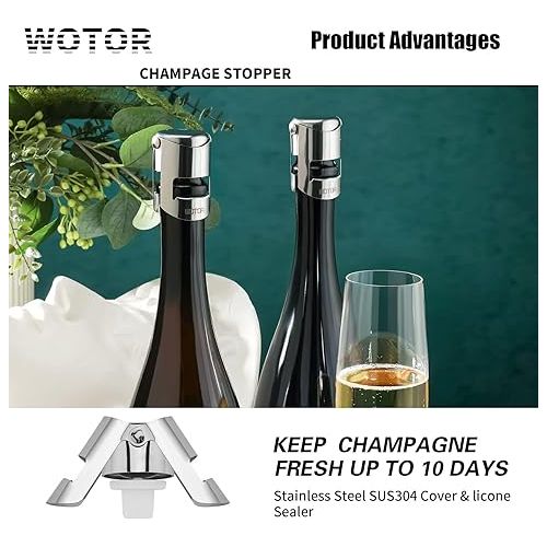  WOTOR Pack of 3 Champagne Stopper Stainless Steel Champagne Bottle Stopper Reusable Champagne Stopper Bottle Stopper Leak-proof Keeps Fresh (Silver)