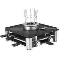 WMF Lumero 3-in-1 Gourmet Station for 8 People, Raclette Grill Fondue, Electric, Temperature Regulation, Lighting, 1800 Watt, Space Saving, Matt Stainless Steel