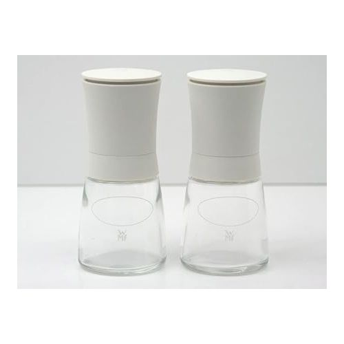  WMF Trend Mill Set of 2 Unfilled Salt and Pepper Mills Glass Containers Ceramic Grinder for Salt, Pepper, Spices White