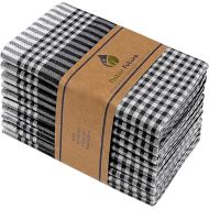NATUR FUTURE® Cotton Tea Towels, Set of 10, Black, 45 x 65 cm, with Hanger, Vintage Look Chequered, Tea Towels, Kitchen Towels, Cleaning Cloths, Dry Towels