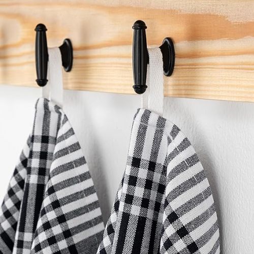  NATUR FUTURE® Cotton Tea Towels, Set of 10, Black, 45 x 65 cm, with Hanger, Vintage Look Chequered, Tea Towels, Kitchen Towels, Cleaning Cloths, Dry Towels