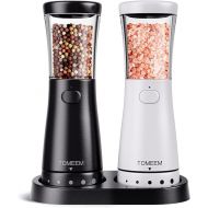 Electric Salt and Pepper Mills Set of 2 Stainless Steel (Rechargeable, LED Lighting, with Adjustable Ceramic Grinder, Cleaning Brush Brush) Electric Spice Mill, Black/White