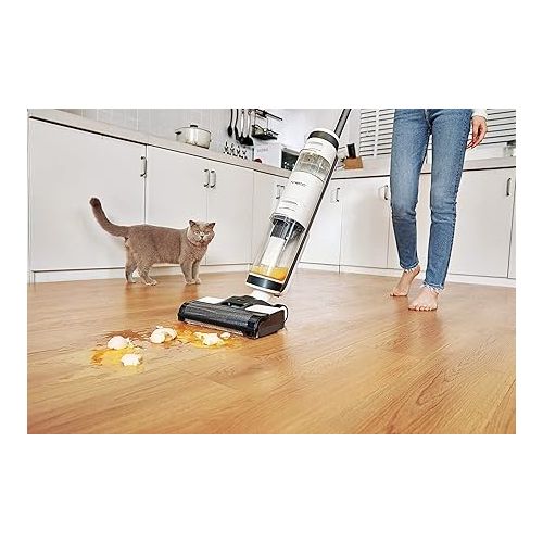  Tineco iFloor 3 Plus Cordless Wet/Dry Vacuum Cleaner with Battery, Wipe & Vacuum Simultaneously, Hard Floor Cleaning with Pet Hair Filter, Time Saving, Self-Cleaning, 2 Brushes, Grey/White