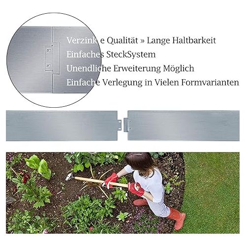  Einfeben Lawn Edging 5 m 100 x 14 cm Metal Flower Bed Border Galvanised Mowing Edge Flower Bed Edging Length 5 m Height 14 cm Palisade