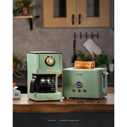  ZACHVO Filter Coffee Machine, Coffee Machine, Filter Machine, 5 Cups, Coffee Machine 650 ml with Glass Jug, Removable Filter, Drip Stop, Automatic Shut-Off, 30 Minutes Warming Function, 3 Brewing